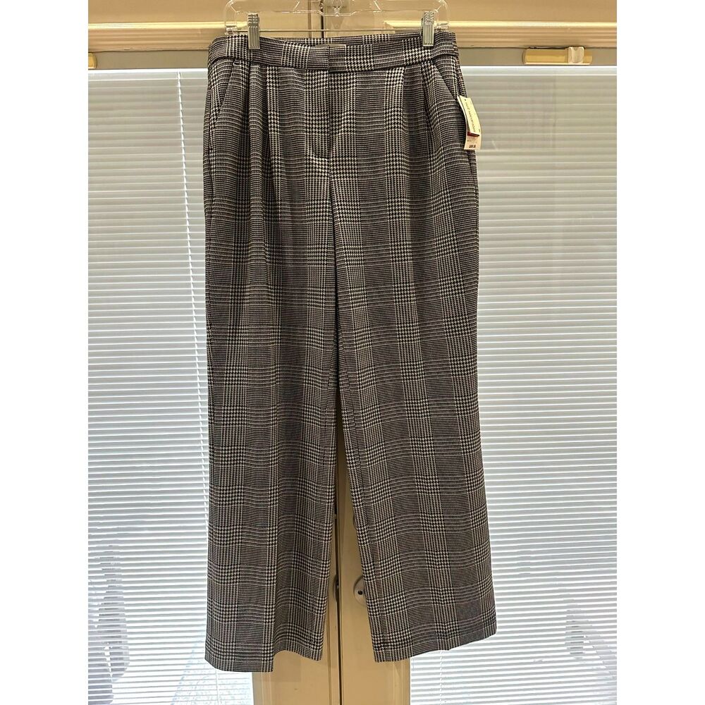 Bar III Glen Plaid Wide Leg Pleated Dress Pants NWT 10